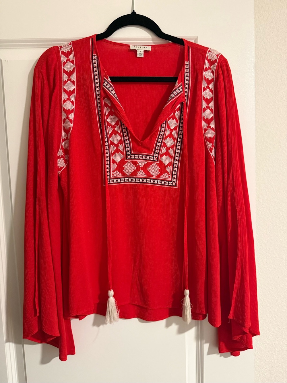 Stellah Red Embroidered Boho Top
